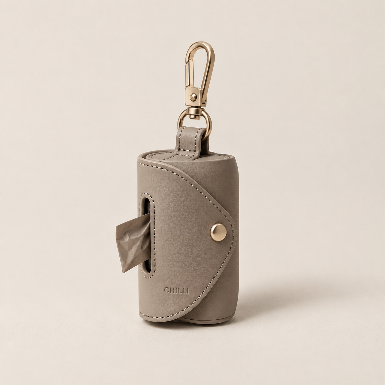 Taupe CHILLI dog waste bag holder with gold-tone hardware